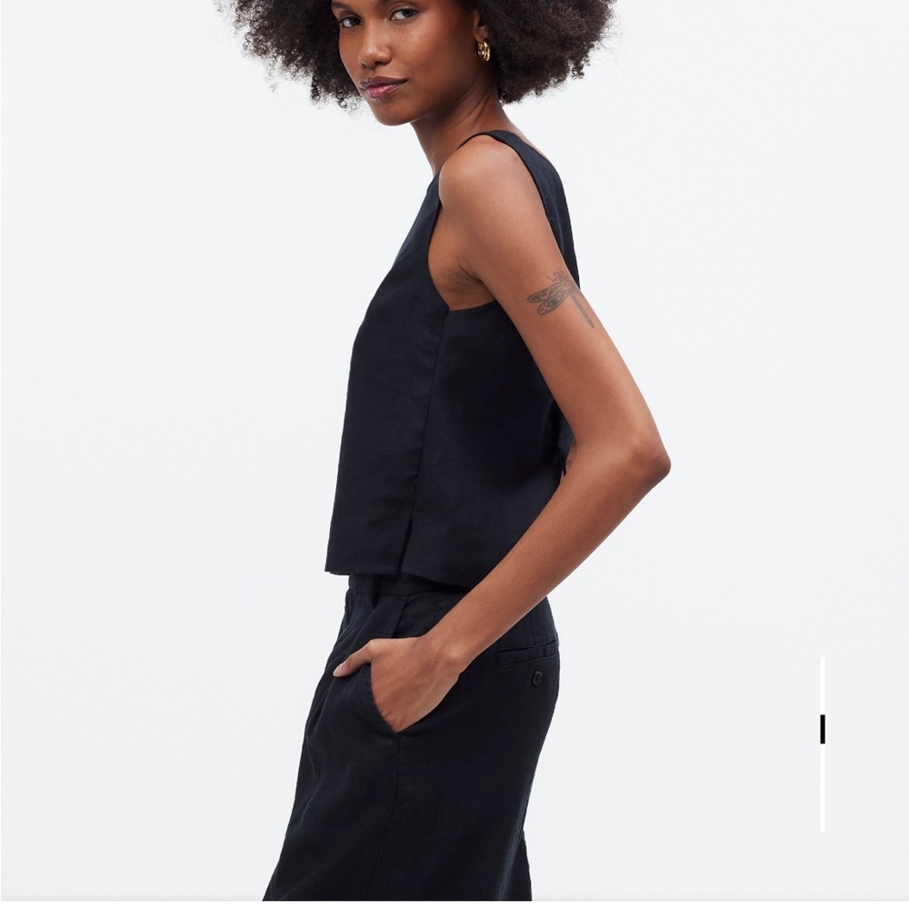 Madewell Black Sleeveless Tie Back Scoopneck Linen Tank Top - Picture 4 of 6
